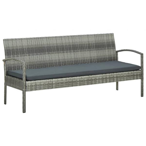 ARDEBO.de - Gartensofa 3-Sitzer mit Kissen Grau Poly Rattan