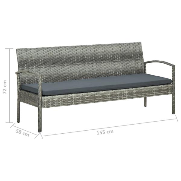Gartensofa 3-Sitzer mit Kissen Grau Poly Rattan