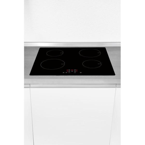 Exquisit EKI 601-2 Induktionskochfeld, 59 cm breit, 4 Kochzonen, Kindersicherung, Restwärmeanzeige, TouchControl, ohne Rahmen, schwarz