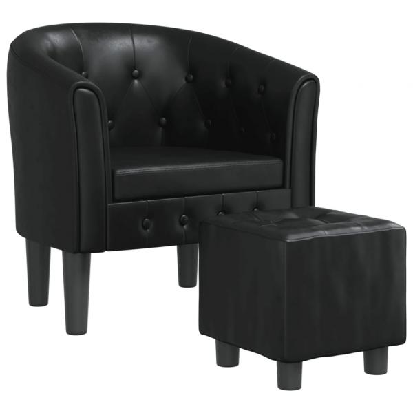 Clubsessel mit Fußhocker Schwarz Kunstleder