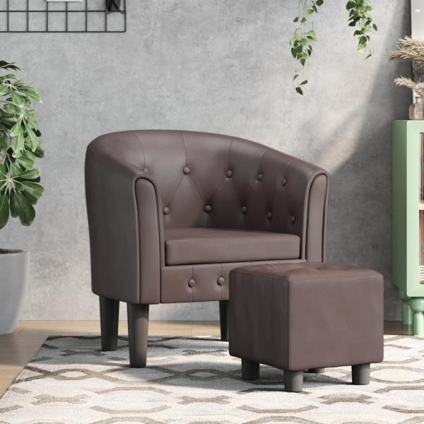 ARDEBO.de - Clubsessel mit Fußhocker Braun Kunstleder