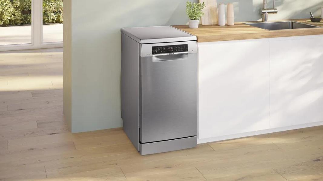 Bosch SPS6YMI14E Serie 6 Standgeschirrspüler, 45 cm breit, 10 Maßgedecke, Silence Plus, 3-fach Rackmatik, Silver Inox