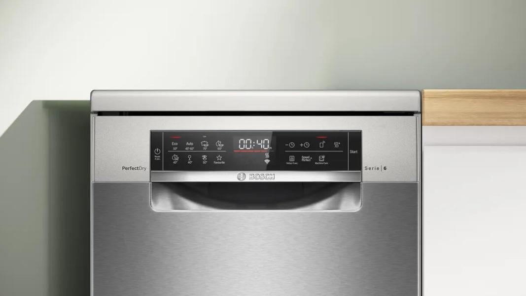 Bosch SPS6YMI14E Serie 6 Standgeschirrspüler, 45 cm breit, 10 Maßgedecke, Silence Plus, 3-fach Rackmatik, Silver Inox