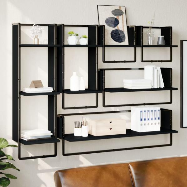 ARDEBO.de - 6-tlg. Wandregal-Set mit Stangen Schwarz Holzwerkstoff