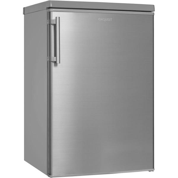 Exquisit KS16-4-HE-040E Standkühlschrank, 55 cm breit, 109L, Temperatureinstellung, LED Beleuchtung, Gemüseschublade, Eierablagen, edelstahloptik