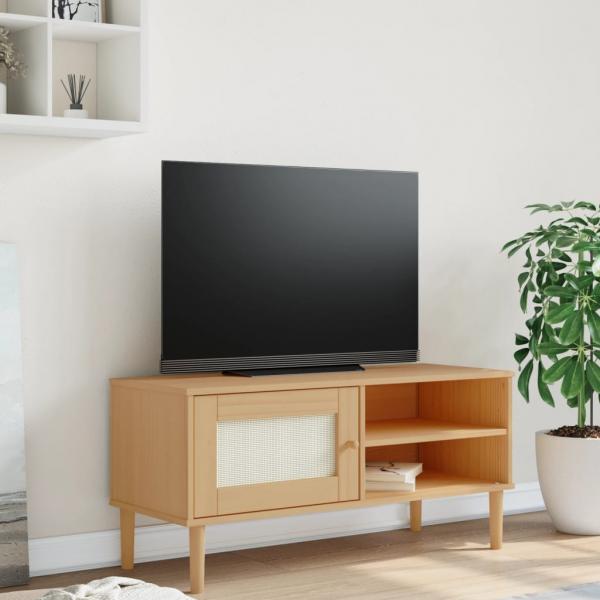 ARDEBO.de - TV-Schrank SENJA Rattan-Optik Braun 106x40x49 cm Kiefernholz