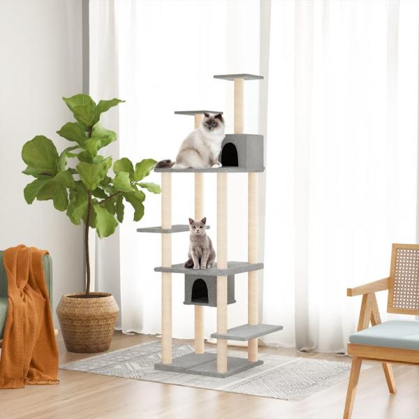 ARDEBO.de - Kratzbaum mit Sisal-Kratzsäulen Hellgrau 176 cm