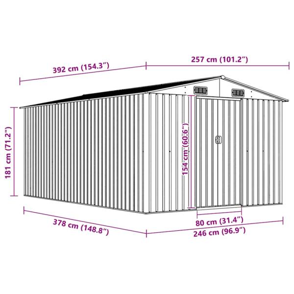 Gerätehaus 257x392x181 cm Metall Grün