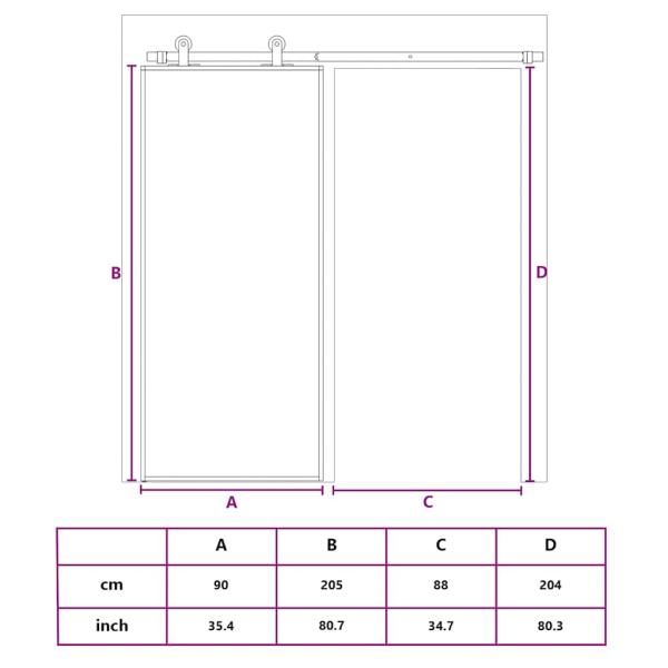 Schiebetür ESG-Glas und Aluminium mattiert 90x205 cm Schwarz