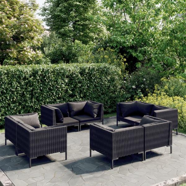 ARDEBO.de - 8-tlg. Garten-Lounge-Set mit Kissen Poly Rattan Dunkelgrau