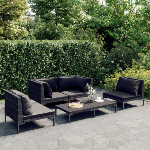 ARDEBO.de - 5-tlg. Garten-Lounge-Set mit Kissen Poly Rattan Dunkelgrau