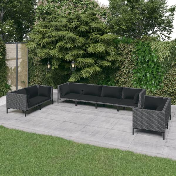 ARDEBO.de - 8-tlg. Garten-Lounge-Set mit Kissen Poly Rattan Dunkelgrau