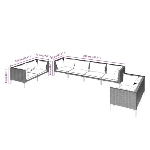 8-tlg. Garten-Lounge-Set mit Kissen Poly Rattan Dunkelgrau