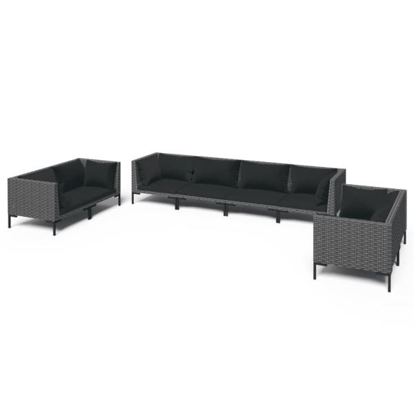 8-tlg. Garten-Lounge-Set mit Kissen Poly Rattan Dunkelgrau