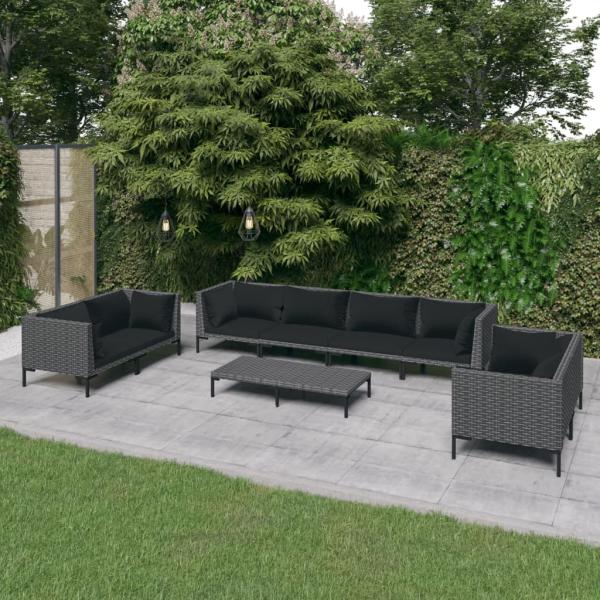 ARDEBO.de - 9-tlg. Garten-Lounge-Set mit Kissen Poly Rattan Dunkelgrau