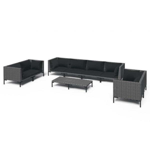 9-tlg. Garten-Lounge-Set mit Kissen Poly Rattan Dunkelgrau