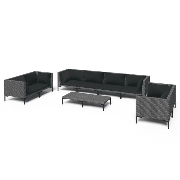 9-tlg. Garten-Lounge-Set mit Kissen Poly Rattan Dunkelgrau