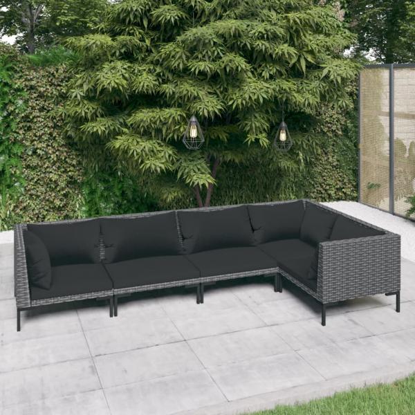 ARDEBO.de - 5-tlg. Garten-Lounge-Set mit Kissen Poly Rattan Dunkelgrau