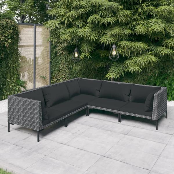 ARDEBO.de - 5-tlg. Garten-Lounge-Set mit Kissen Poly Rattan Dunkelgrau