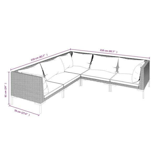 5-tlg. Garten-Lounge-Set mit Kissen Poly Rattan Dunkelgrau