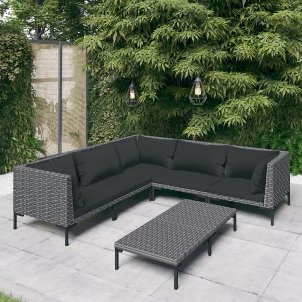 ARDEBO.de - 6-tlg. Garten-Lounge-Set mit Kissen Poly Rattan Dunkelgrau