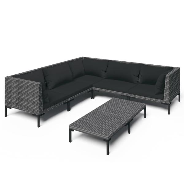 6-tlg. Garten-Lounge-Set mit Kissen Poly Rattan Dunkelgrau
