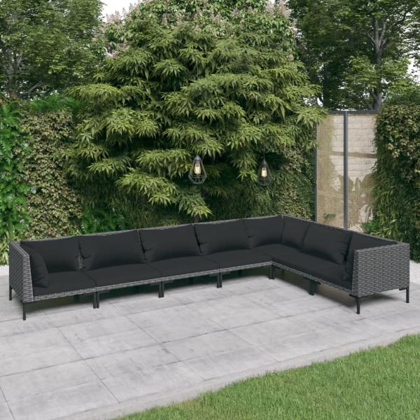 ARDEBO.de - 7-tlg. Garten-Lounge-Set mit Kissen Poly Rattan Dunkelgrau