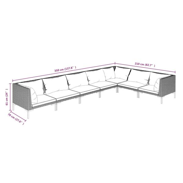 7-tlg. Garten-Lounge-Set mit Kissen Poly Rattan Dunkelgrau