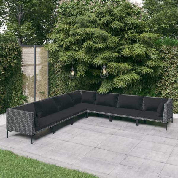 ARDEBO.de - 7-tlg. Garten-Lounge-Set mit Kissen Poly Rattan Dunkelgrau