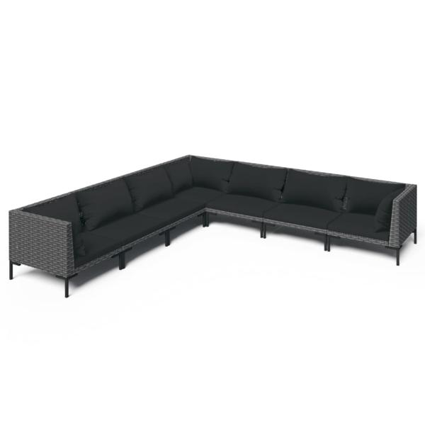 7-tlg. Garten-Lounge-Set mit Kissen Poly Rattan Dunkelgrau
