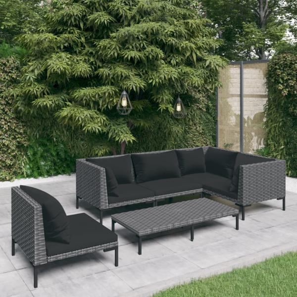 ARDEBO.de - 6-tlg. Garten-Lounge-Set mit Kissen Poly Rattan Dunkelgrau
