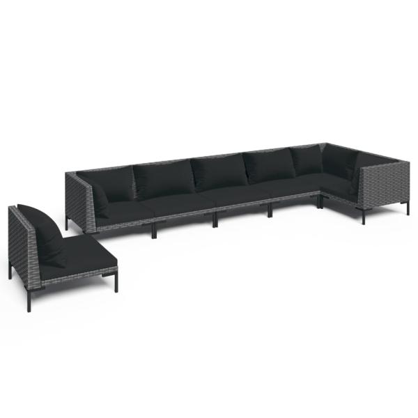 7-tlg. Garten-Lounge-Set mit Kissen Poly Rattan Dunkelgrau