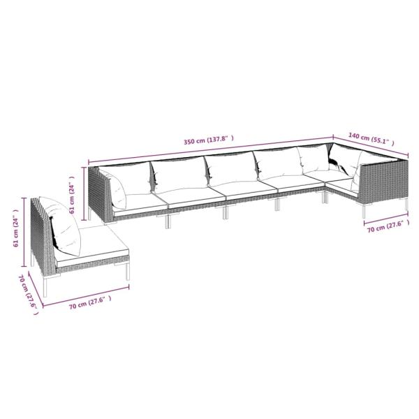 7-tlg. Garten-Lounge-Set mit Kissen Poly Rattan Dunkelgrau
