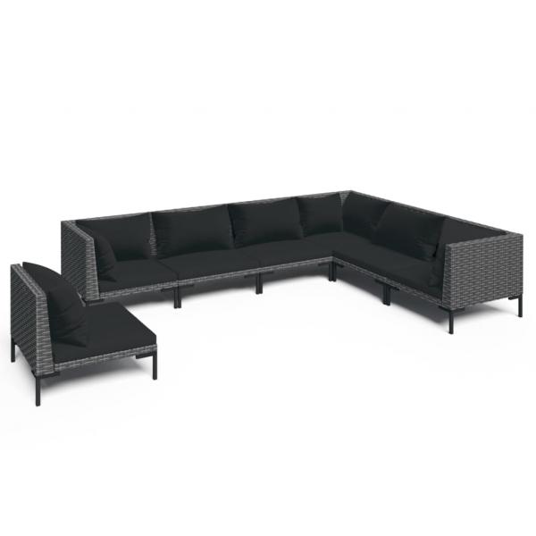 7-tlg. Garten-Lounge-Set mit Kissen Poly Rattan Dunkelgrau