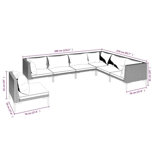7-tlg. Garten-Lounge-Set mit Kissen Poly Rattan Dunkelgrau