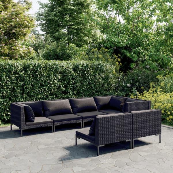 ARDEBO.de - 7-tlg. Garten-Lounge-Set mit Kissen Poly Rattan Dunkelgrau