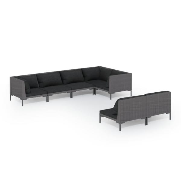 7-tlg. Garten-Lounge-Set mit Kissen Poly Rattan Dunkelgrau