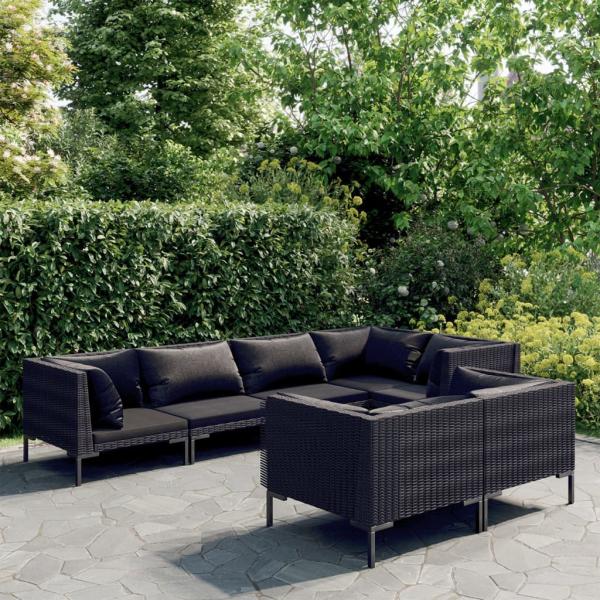 ARDEBO.de - 7-tlg. Garten-Lounge-Set mit Kissen Poly Rattan Dunkelgrau