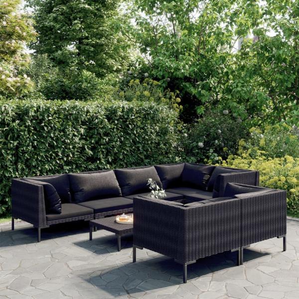 ARDEBO.de - 8-tlg. Garten-Lounge-Set mit Kissen Poly Rattan Dunkelgrau