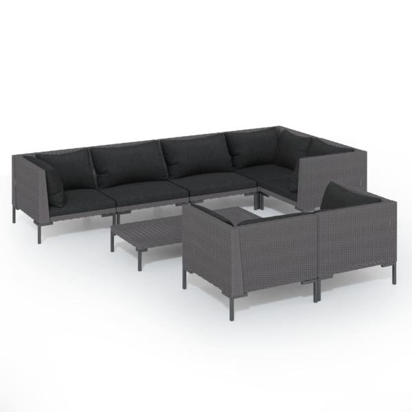 8-tlg. Garten-Lounge-Set mit Kissen Poly Rattan Dunkelgrau