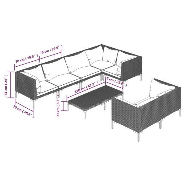 8-tlg. Garten-Lounge-Set mit Kissen Poly Rattan Dunkelgrau