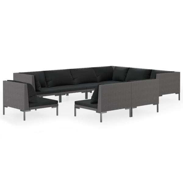 9-tlg. Garten-Lounge-Set mit Kissen Poly Rattan Dunkelgrau