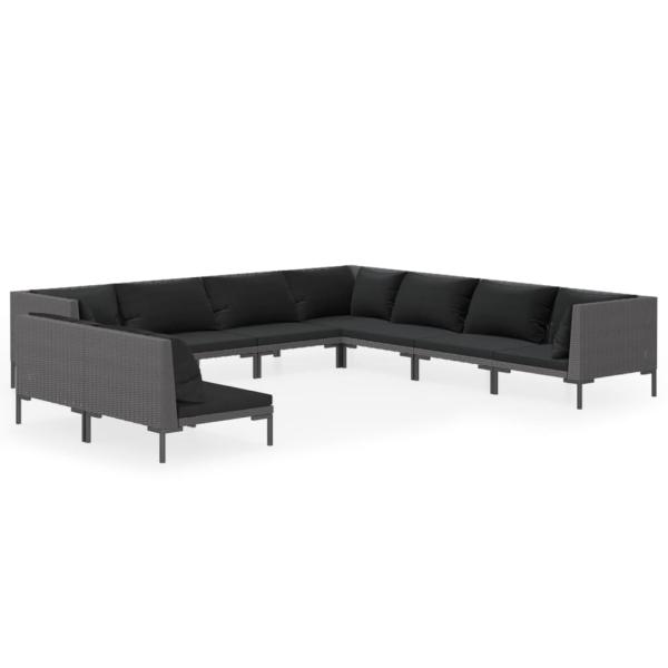 9-tlg. Garten-Lounge-Set mit Kissen Poly Rattan Dunkelgrau