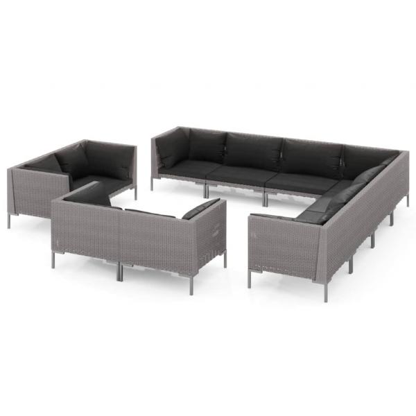 11-tlg. Garten-Lounge-Set mit Kissen Poly Rattan Dunkelgrau
