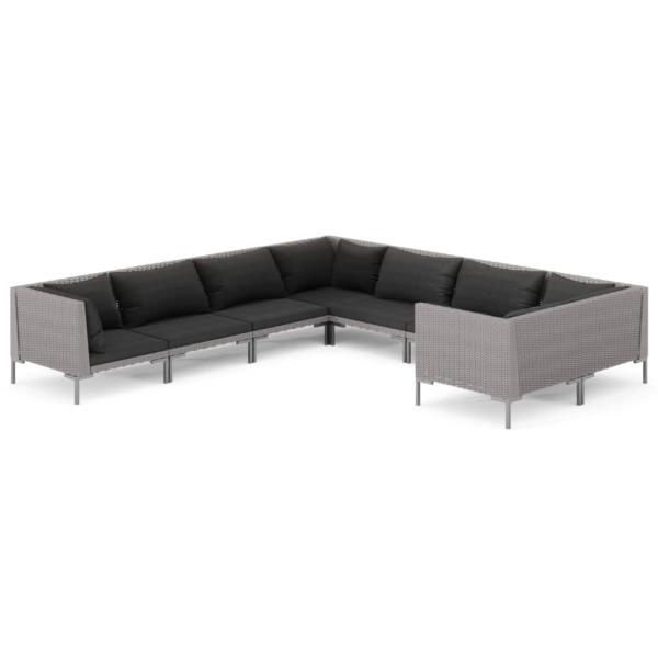 8-tlg. Garten-Lounge-Set mit Kissen Poly Rattan Dunkelgrau