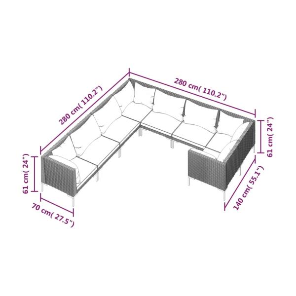 8-tlg. Garten-Lounge-Set mit Kissen Poly Rattan Dunkelgrau