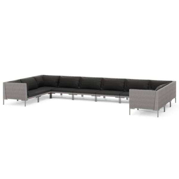 10-tlg. Garten-Lounge-Set mit Kissen Poly Rattan Dunkelgrau