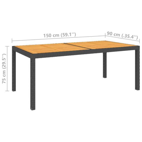 Gartentisch 150x90x75 cm Poly Rattan und Akazienholz Schwarz