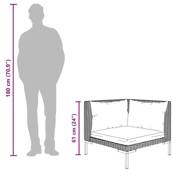 Gartensofas 2 Stk. mit Kissen Halbrundes Poly Rattan