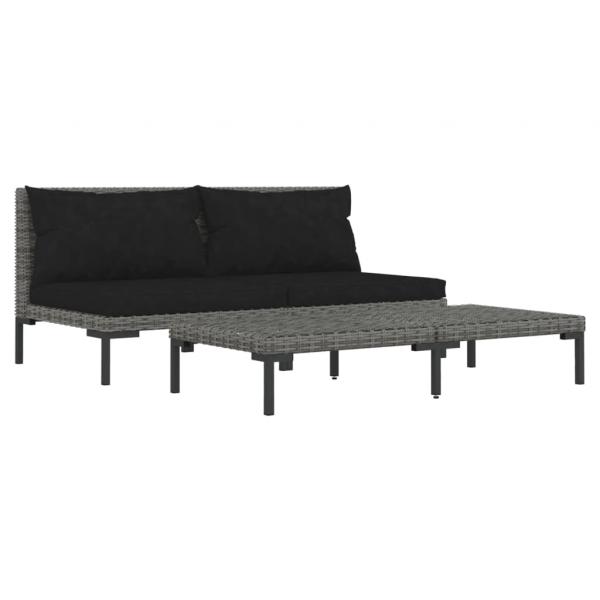 3-tlg. Garten-Lounge-Set Dunkelgrau Halbrundes Poly Rattan